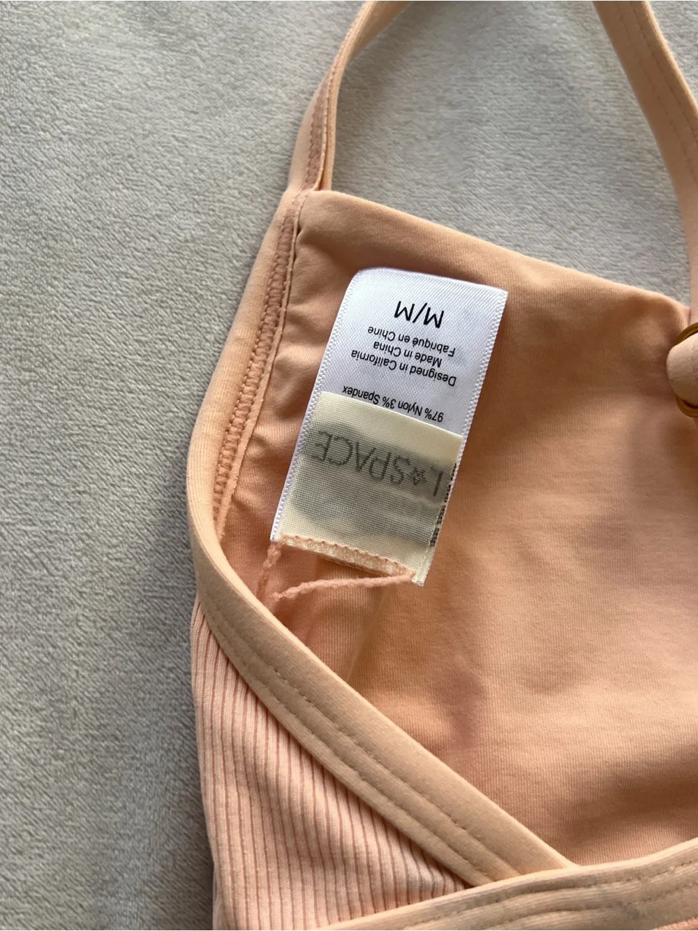 l*space Ribbed Bralette Bikini Top in Peach - Medium